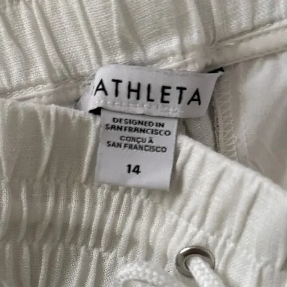 ATHLETA Cabo 100% Linen Wide Leg Elastic Waist Pockets Pant White Calla Lily 14 - Picture 4 of 7